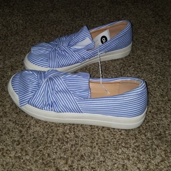 A New Day Blue & White Striped Slip On Sneakers - Picture 3 of 5